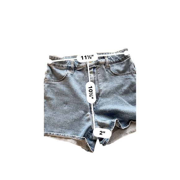 H&M size 4 (25x2.5) DENIM SHORTS high RISE STReTCH mid wash split hem - Picture 2 of 6